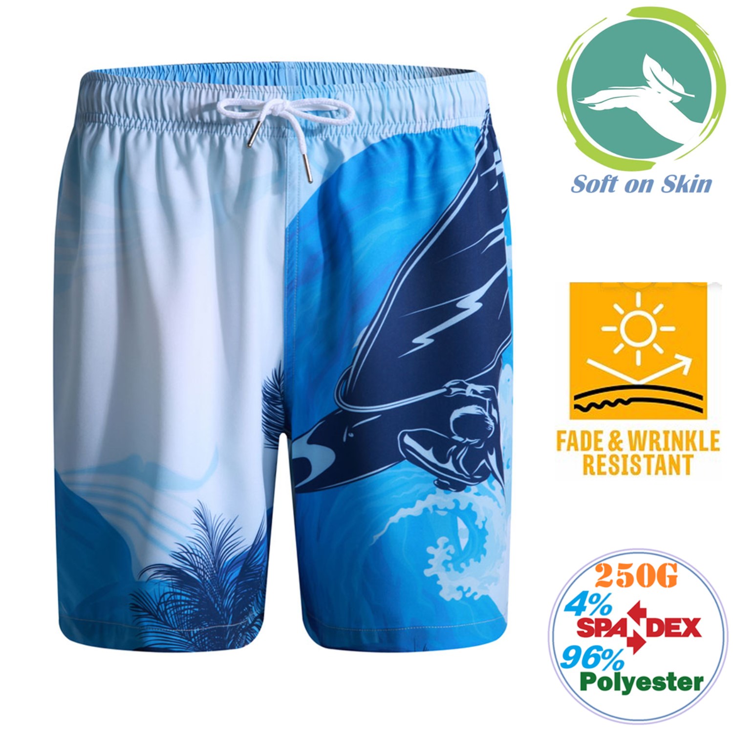 Men's 250GSM Fleece Beach Shorts w/ Fade & Wrinkle Resistance 2