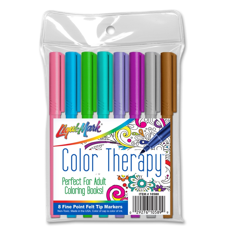 8 Pack Color Therapy Fine Felt Tip Adult Coloring Markers - Fashion Colors