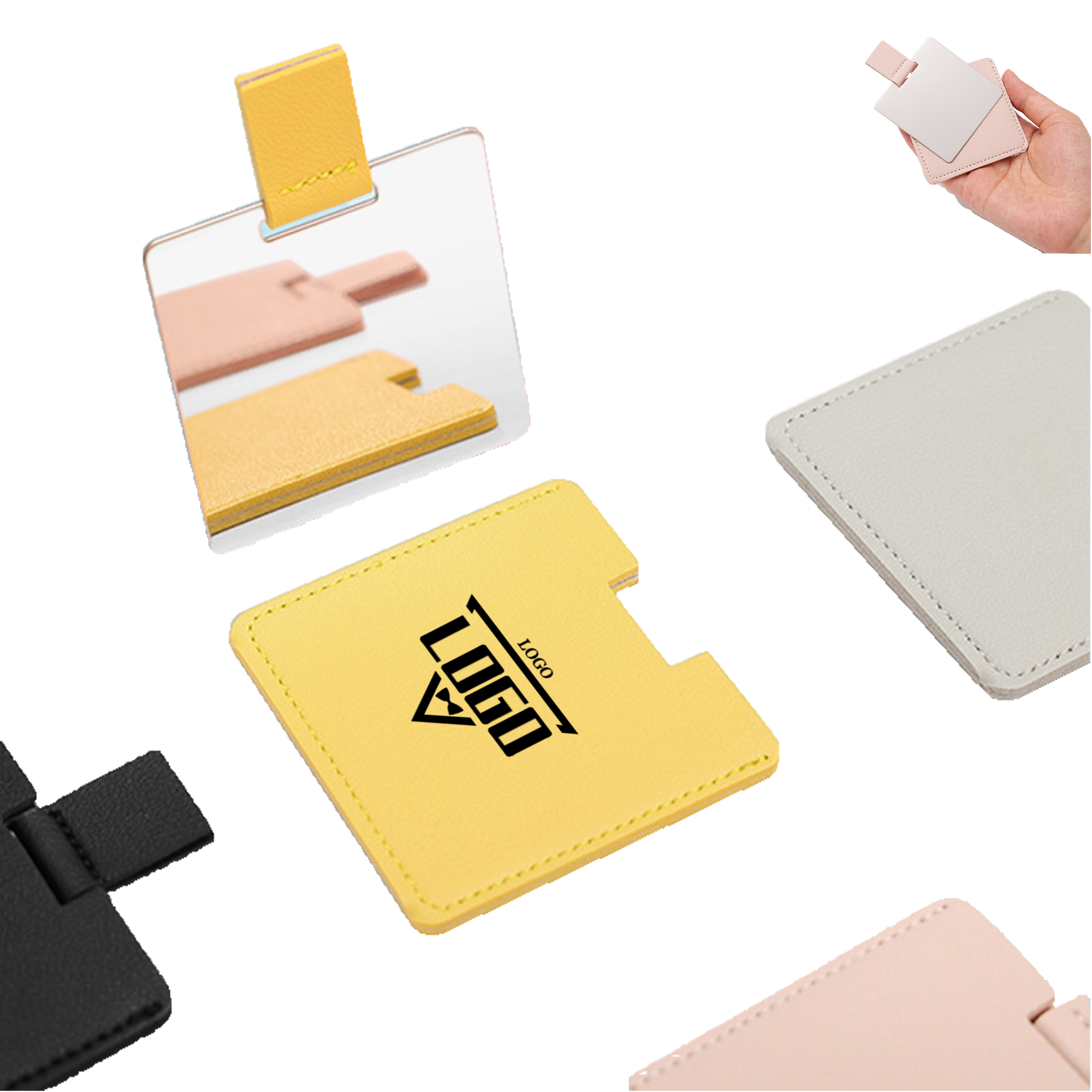 Stainless Steel Square Mirror With PU Leather Cover 2