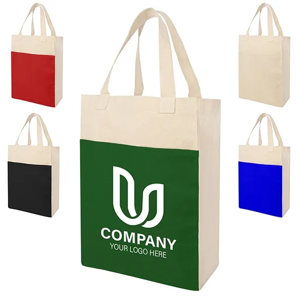 Canvas Shopper Tote Bag With Front Pocket, custom tote bag with logo imprint 2