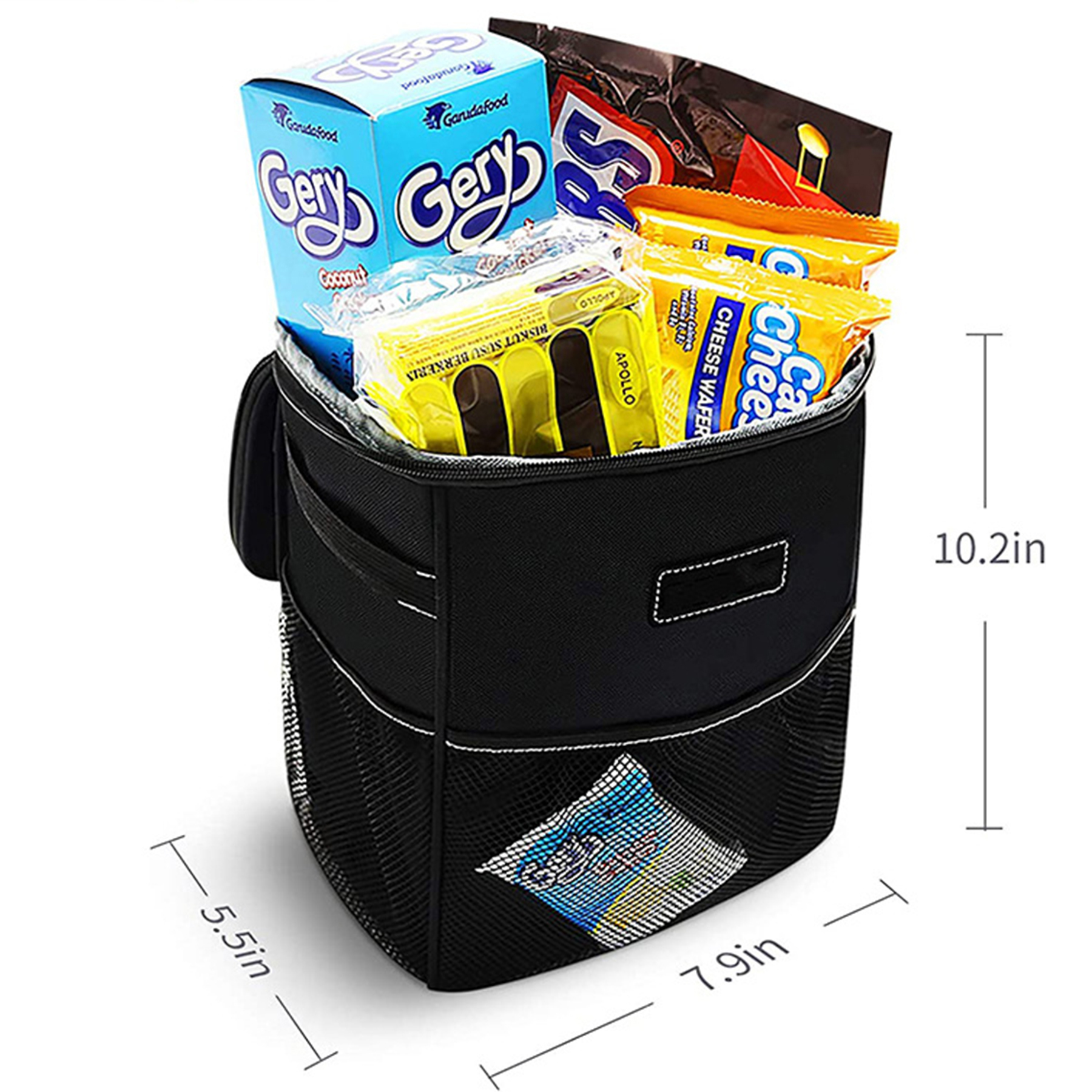 Car Trash Can with Lid and Storage Pockets