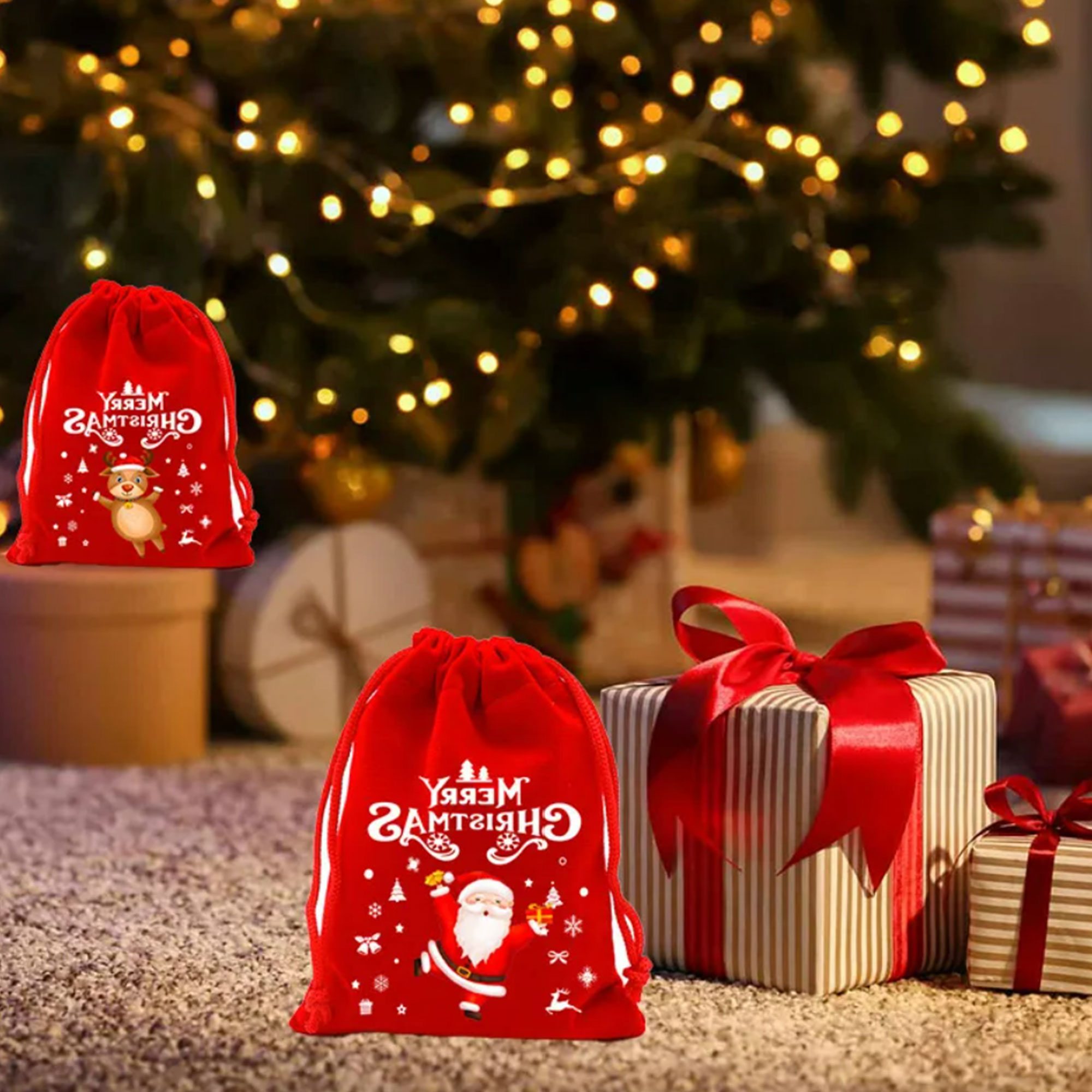 Velvet Christmas Drawstring Gift Bags 9