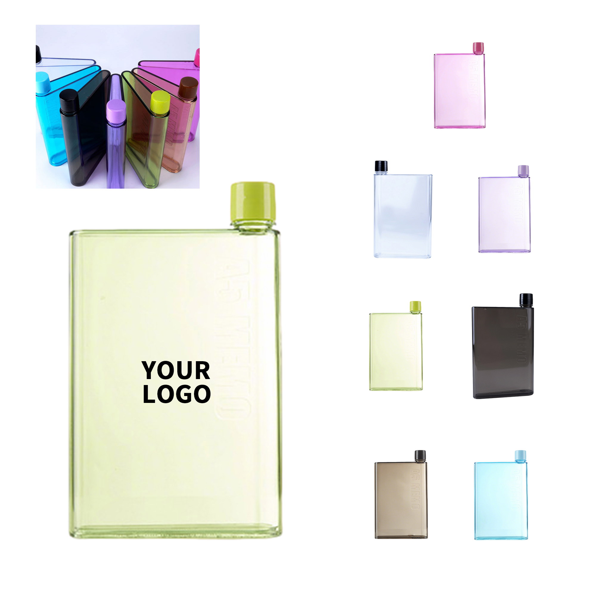 A5 Flat Plastic Transparent Water Bottle Slim Profile 2