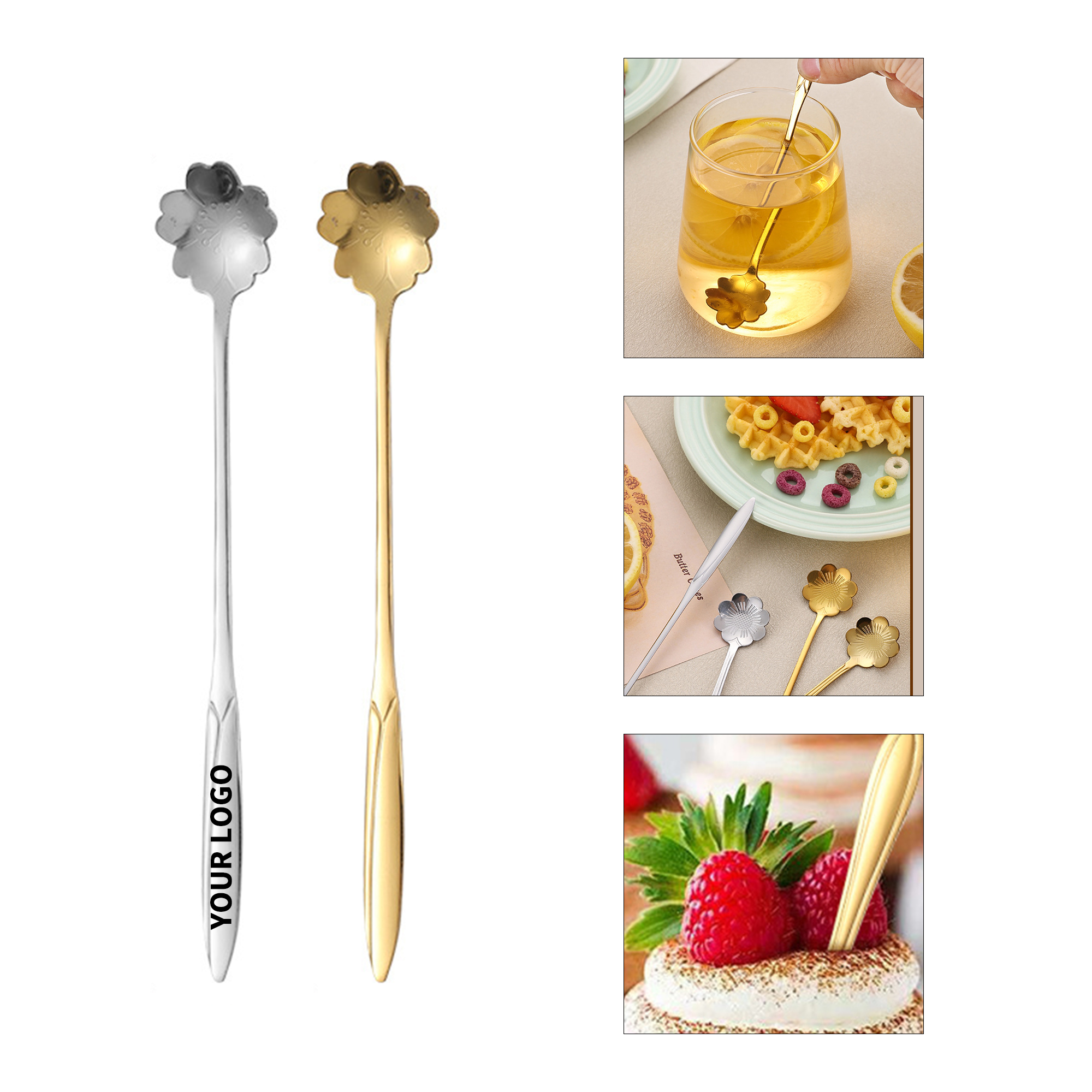 Flower Pattern Stainless Steel Tea Spoon 4.96" x 1.02" 1