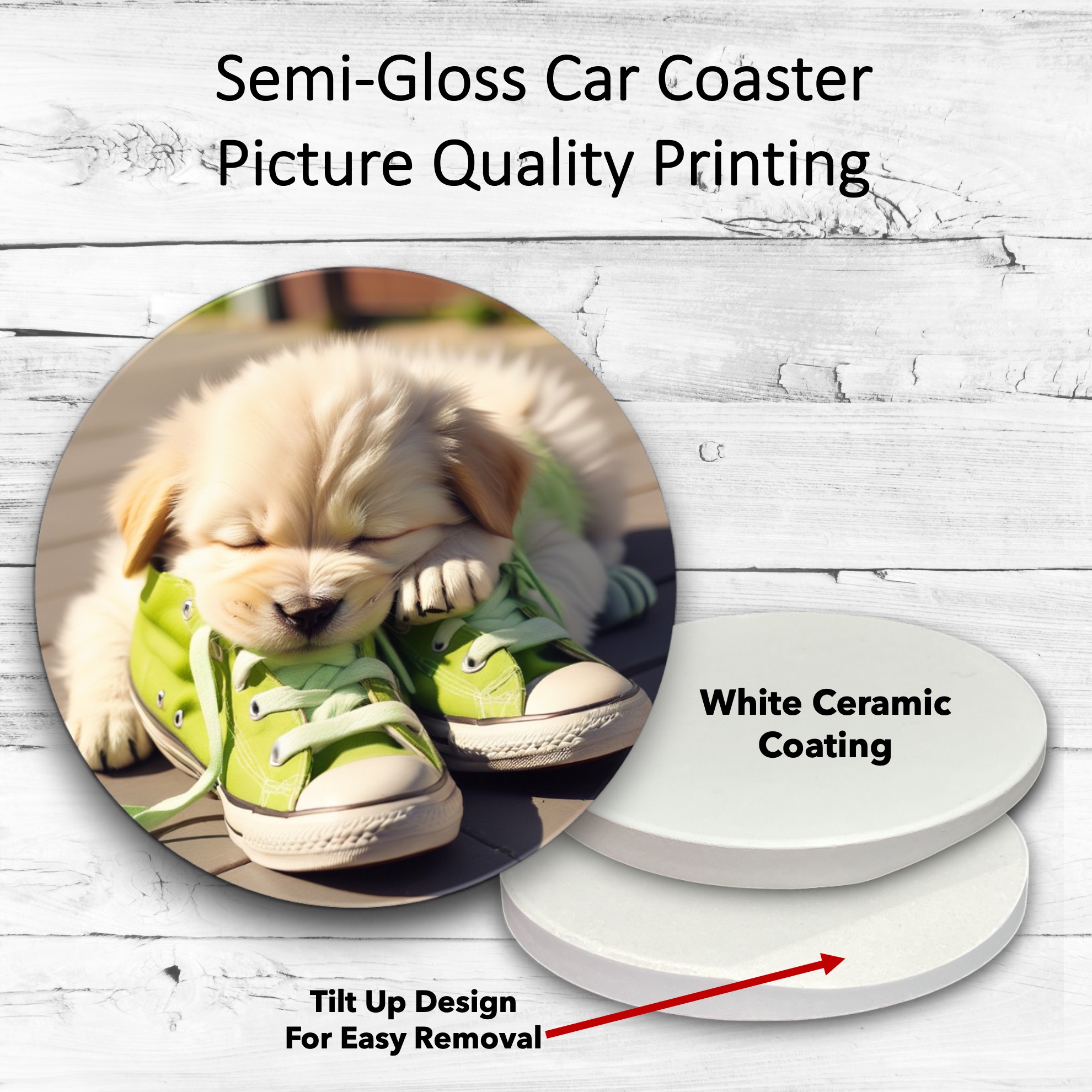 Semi-Gloss White Ceramic Car Coaster 2