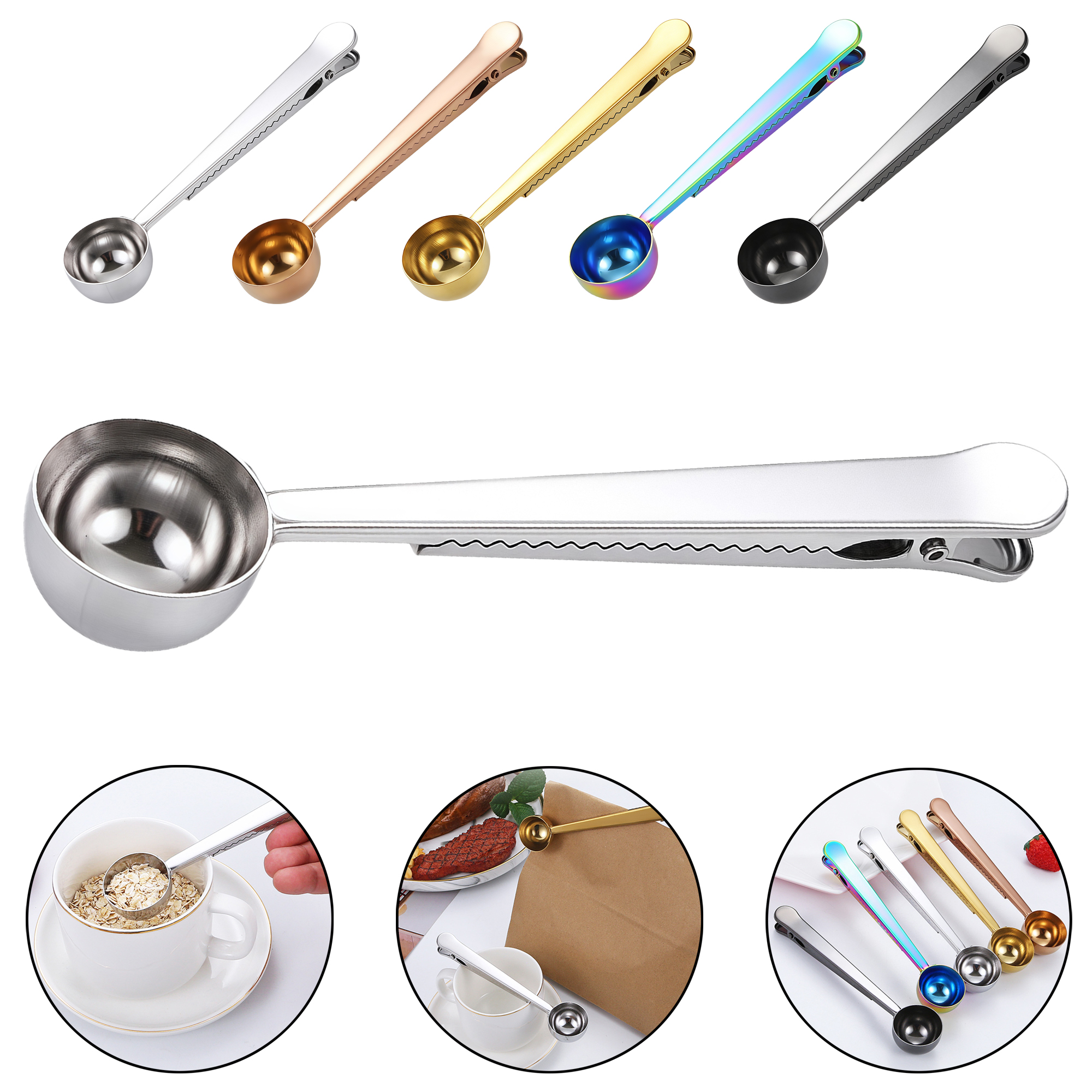 Stainless Steel Coffee Scoop Multi-Purpose Food Sealing Clip Measuring Spoon for Baking 2