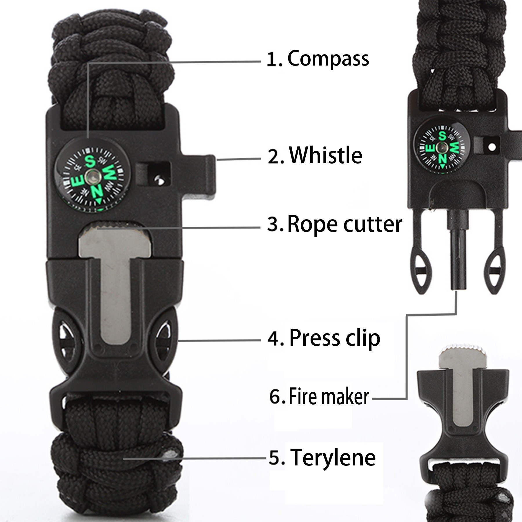 5-In-1 Abs Plastic Survival Bracelet 2