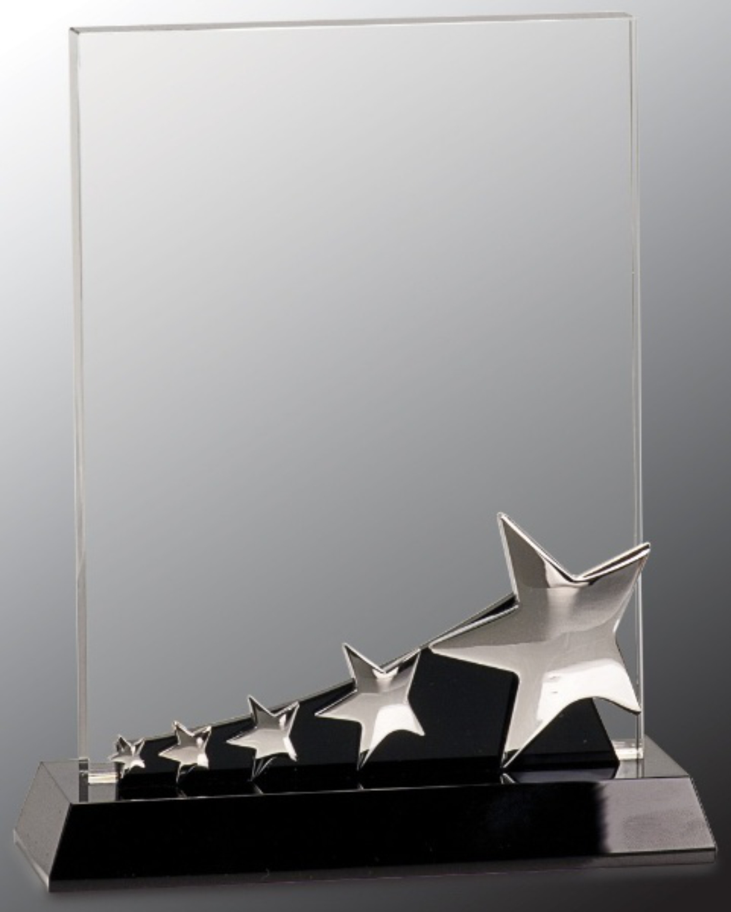 8" Rectangle Crystal Award with Silver Stars on Black Pedestal Base 3