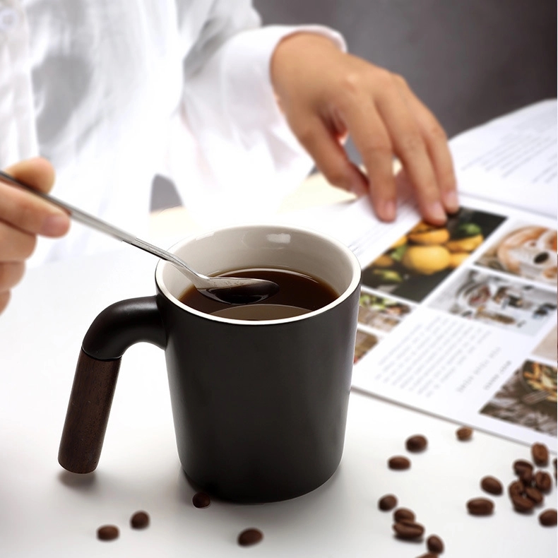12 OZ. Custom Wooden Handle Ceramic Coffee & Milk Drink Mug 4