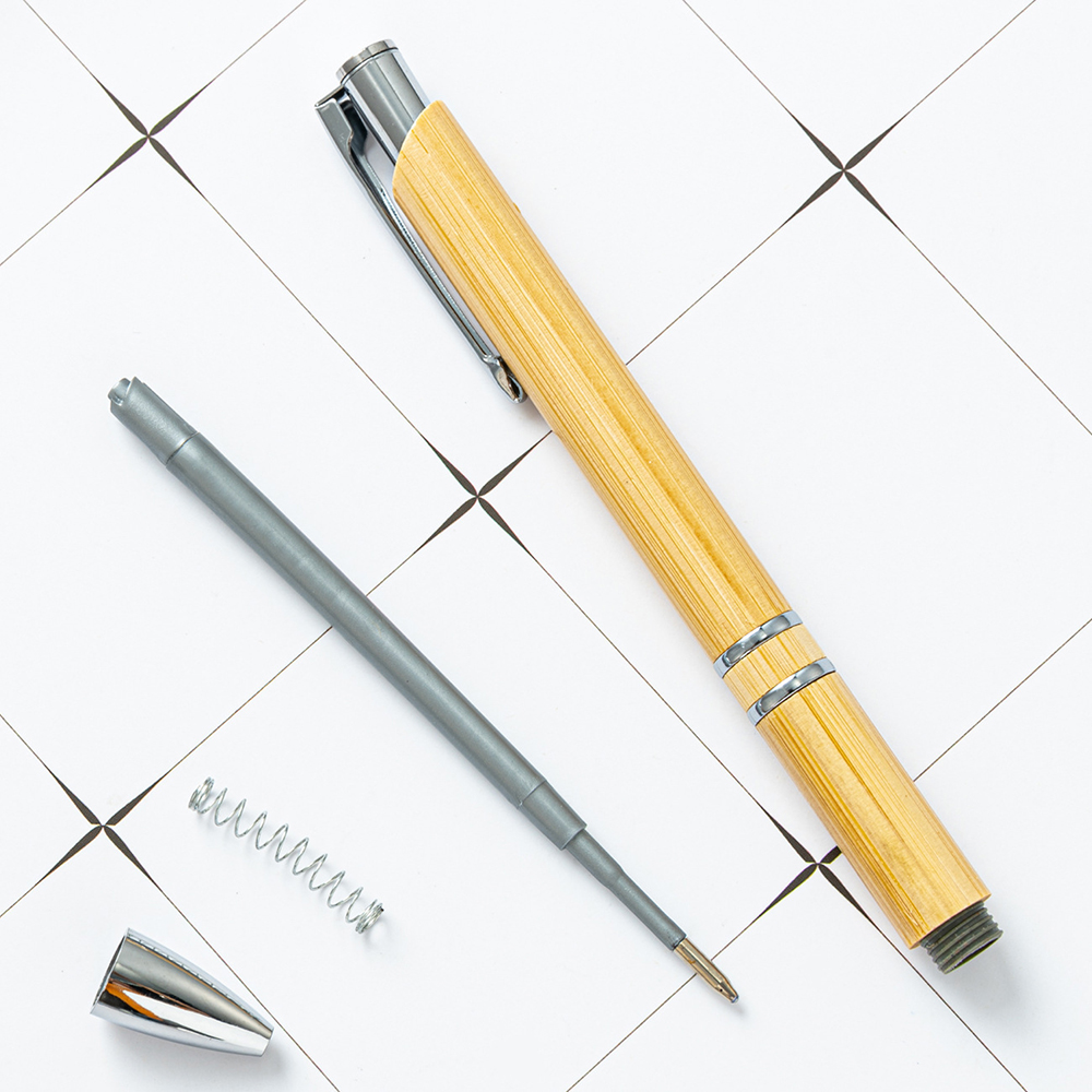 Eco Bamboo Ballpoint Pen with Metal Clip and Accents 3