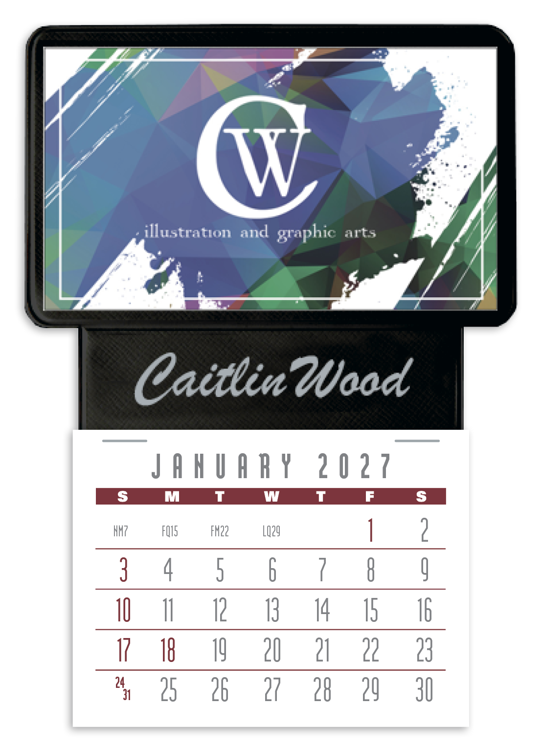 Triumph® Calendars Press-N-Stick Business Card Holder With Imprint And Calendar Pad 10