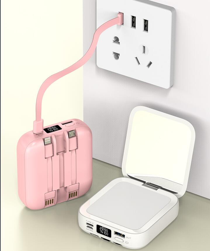 10000mAh Mobile Power Bank with Beauty Mirror 3 Cables 3