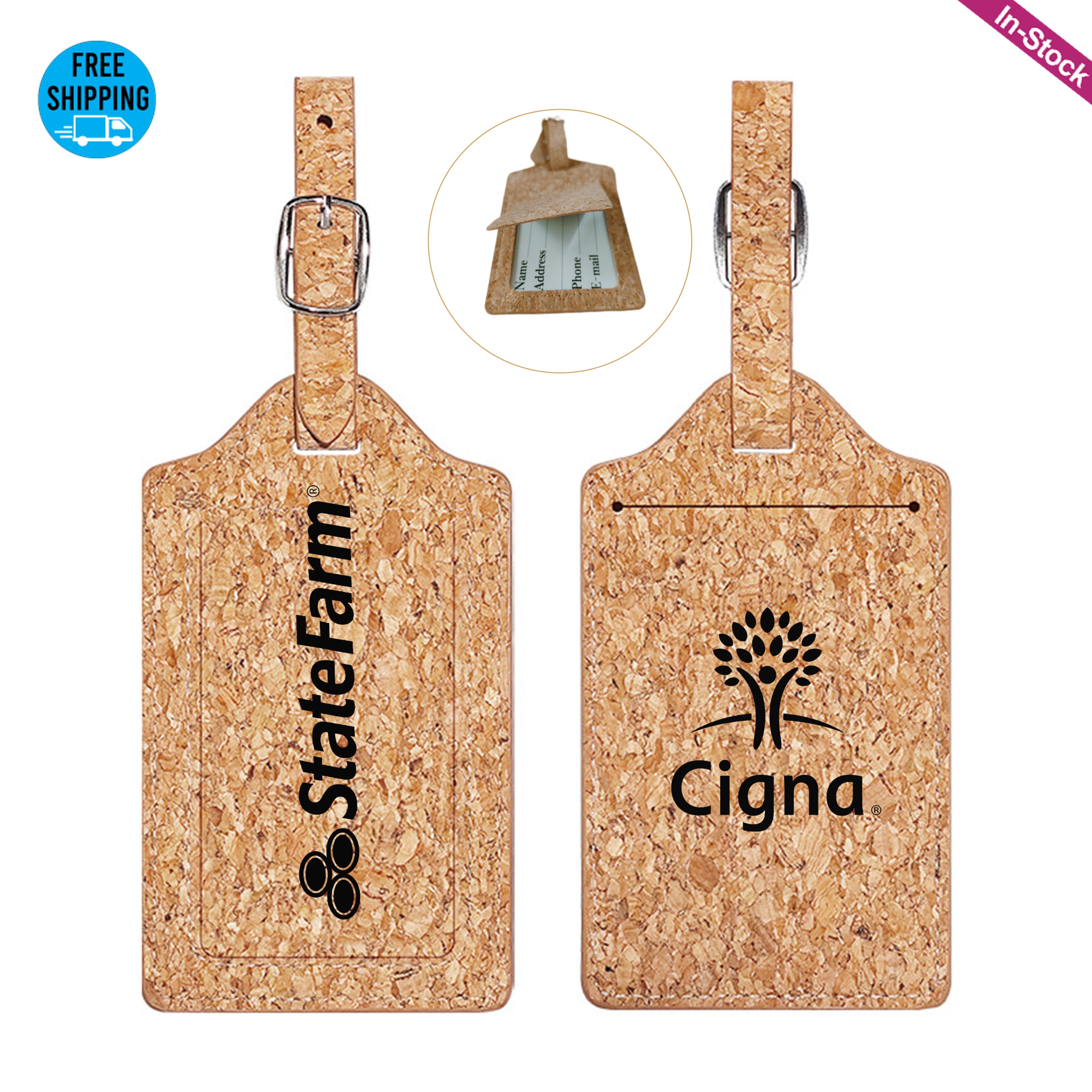 Wood Pattern PU Leather Luggage Bag Tags 1