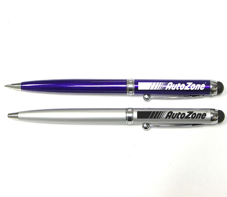 Twist action pen with stylus