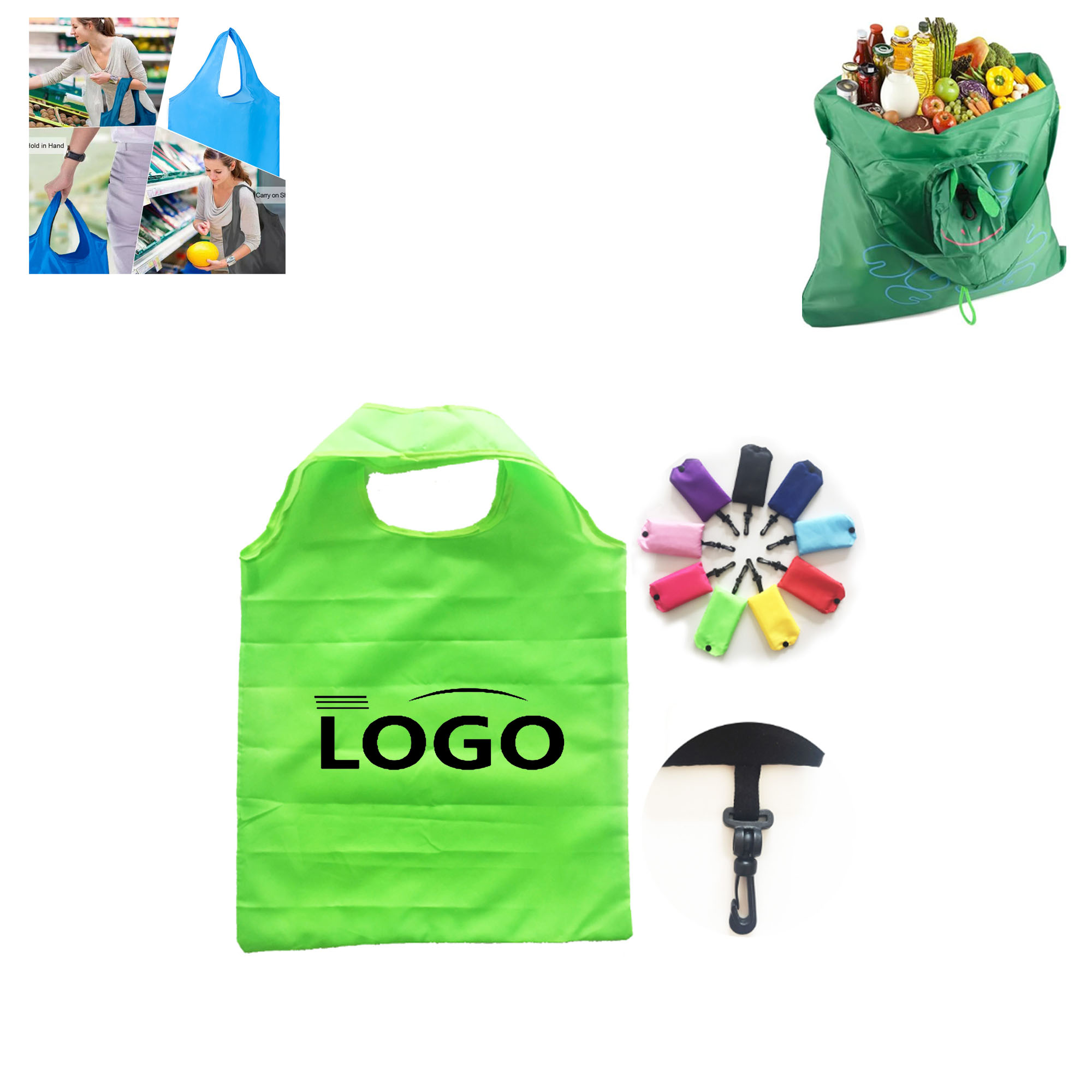 Foldable Portable Reusable Shopping Bags Tote Bag, custom tote bag with logo imprint 2