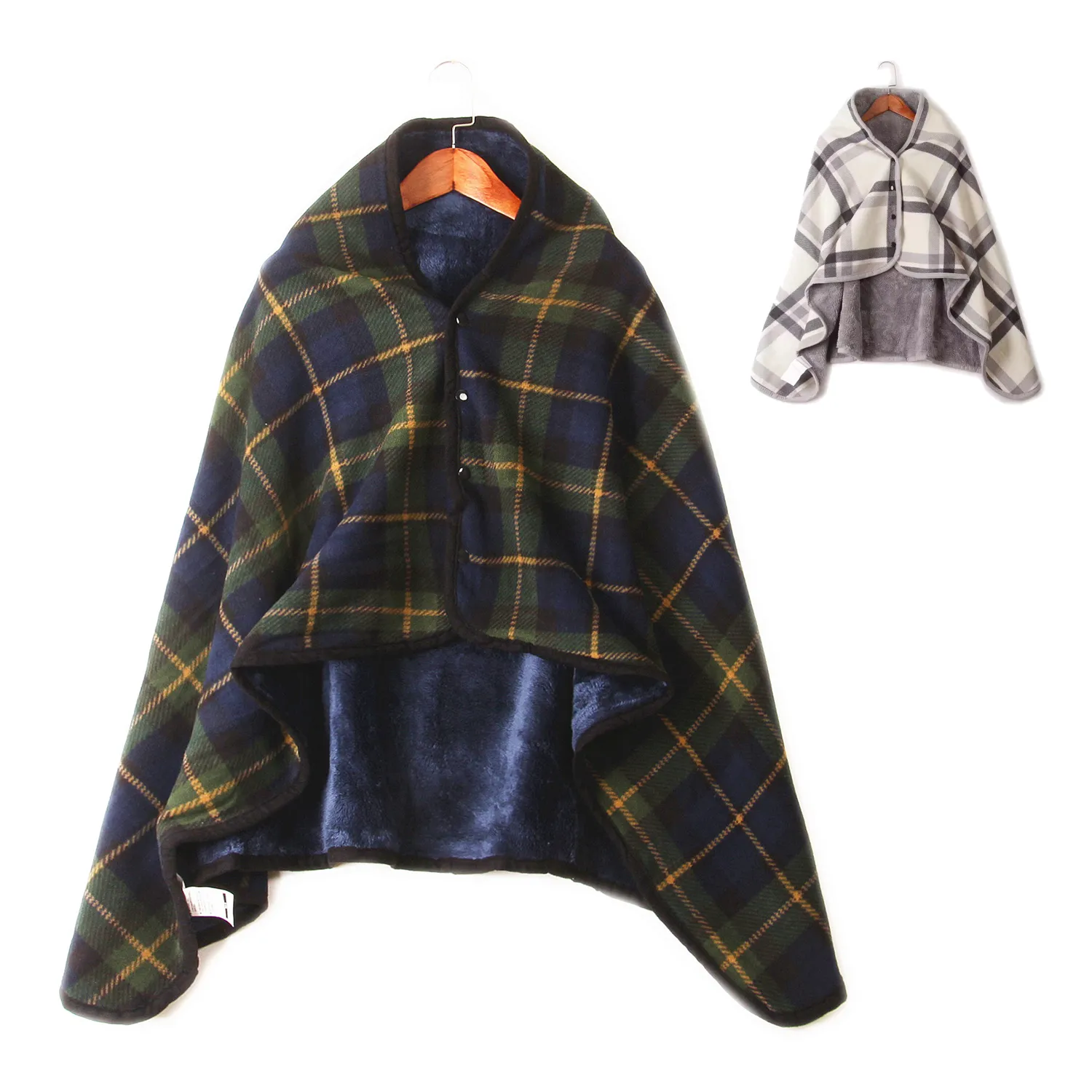 Fleece Wearable Blanket Poncho Throw With Buttons 2