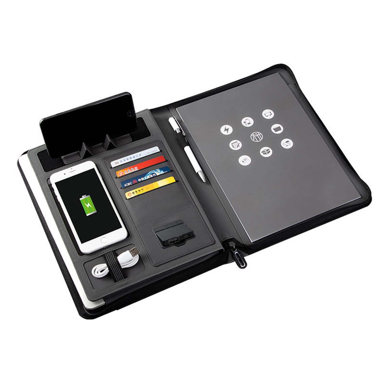 A4 Padfolio Leather Folder Waterproof W/ 6000Mah Power Bank 7