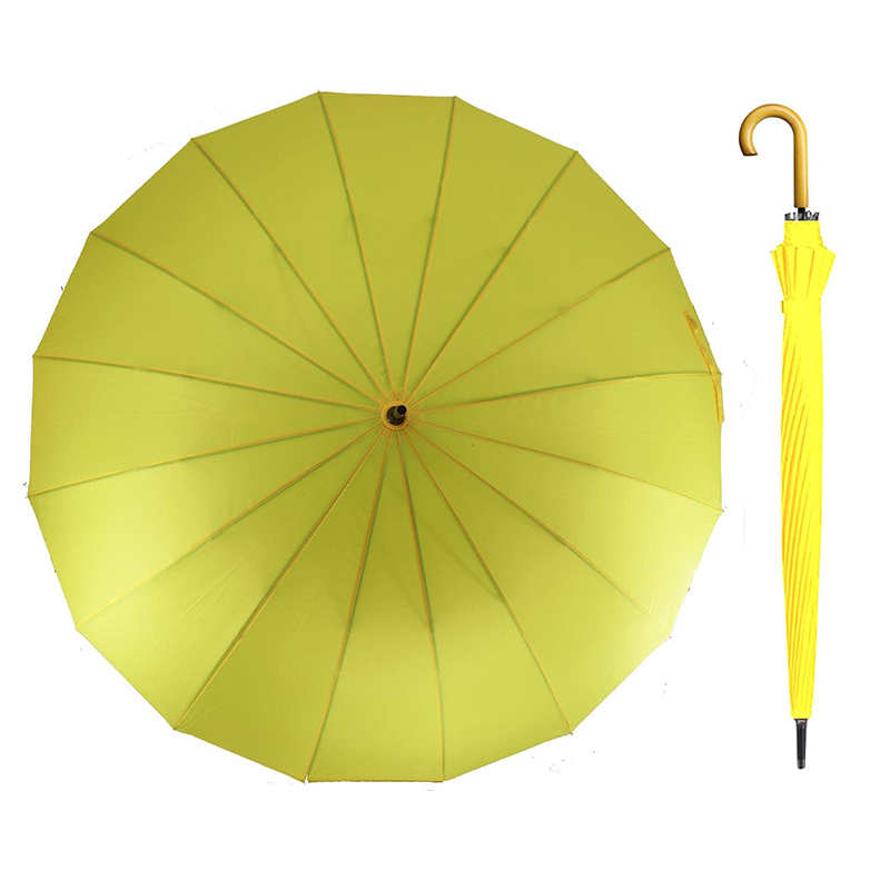 16 Ribs Automatic Open Stick Umbrellas with Wooden Handle 2