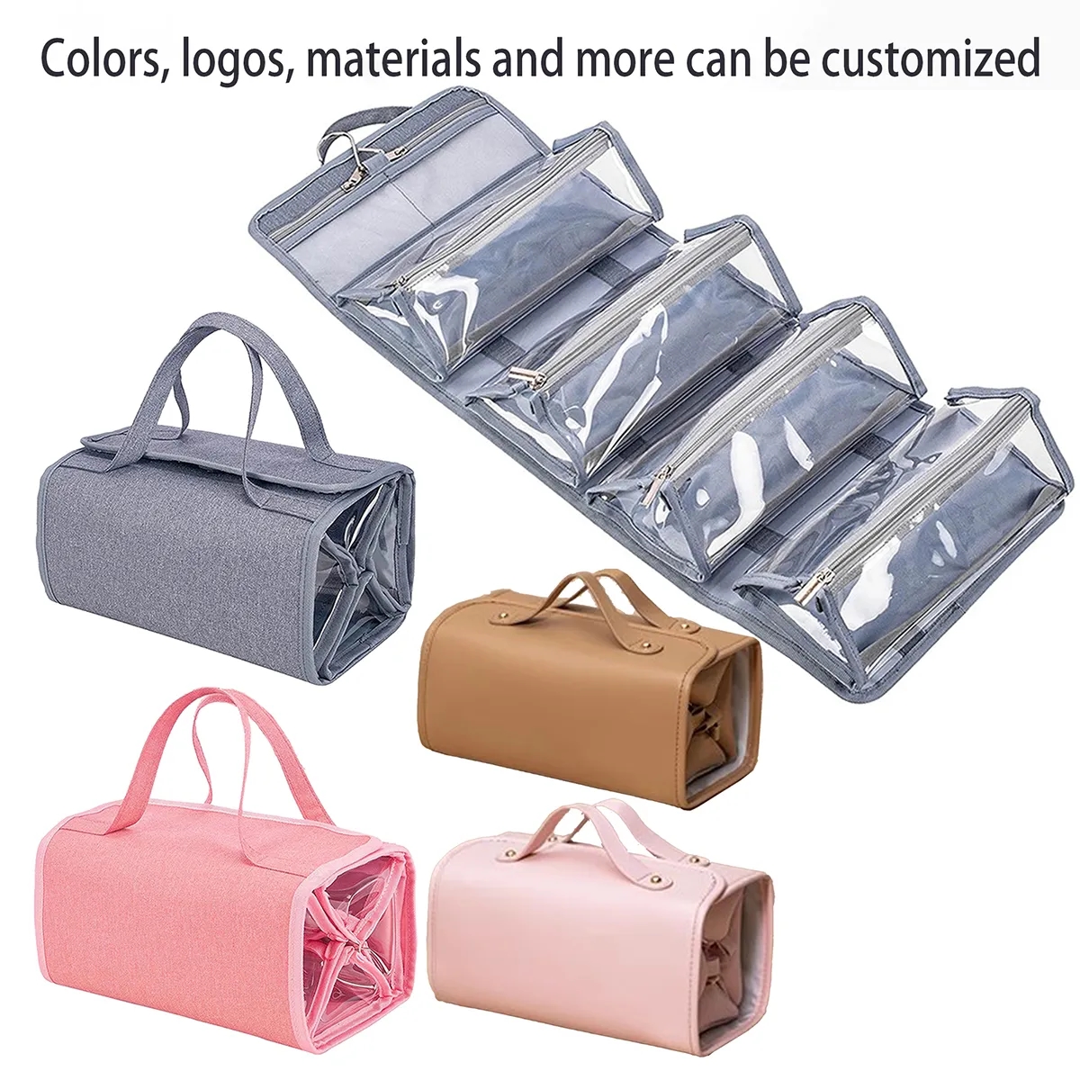 4 In 1 Detachable Hanging Roll-Up Travel Toiletry Makeup Bag 6
