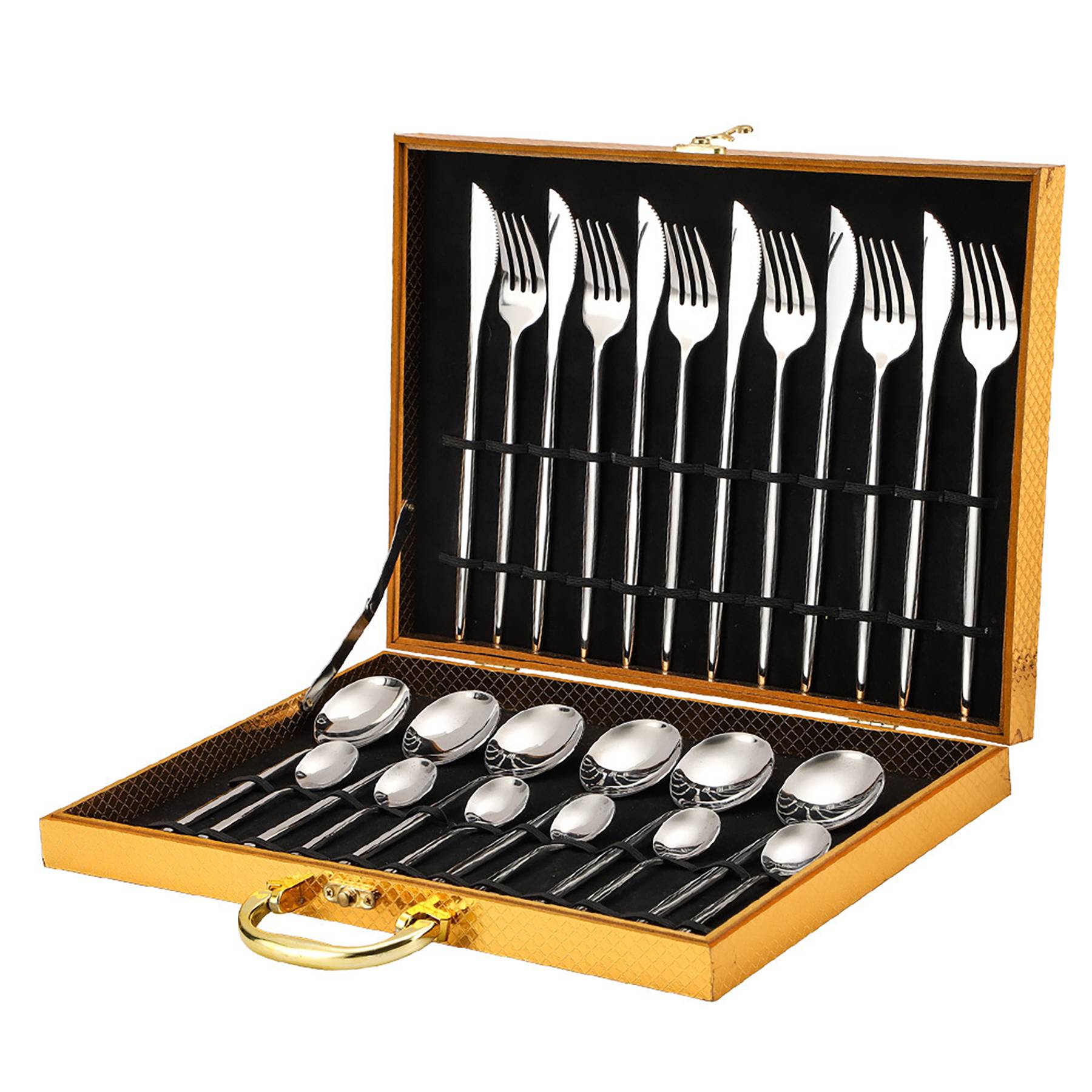 24pcs Gold Stainless Steel Tableware Cutlery Set Gift Box 1