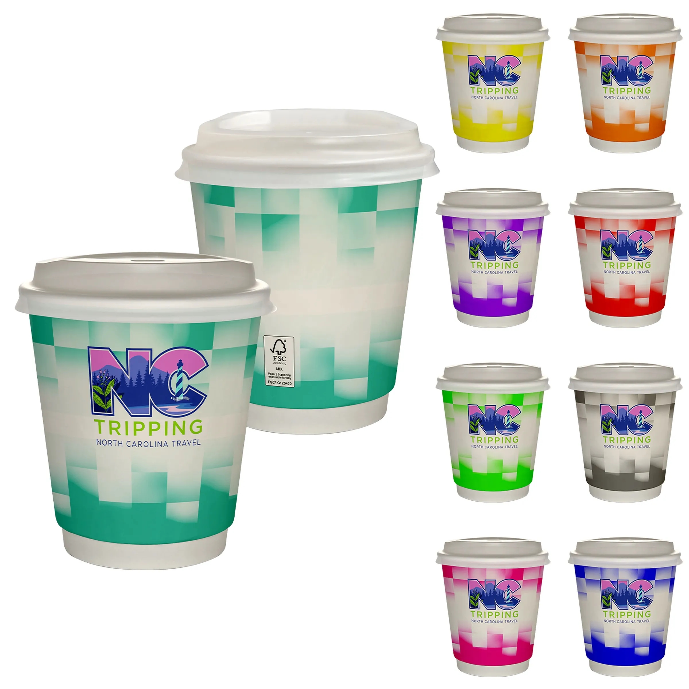 10 oz Full Color Shaded Checkers Insulated Paper Cup With Li