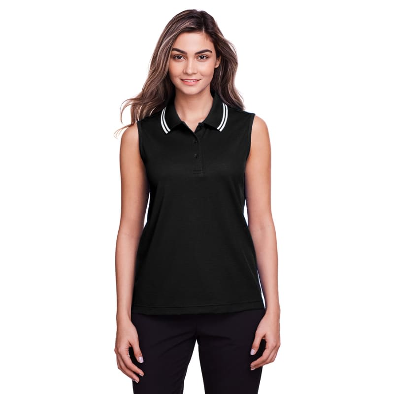 Devon & Jones Ladies' CrownLux Performance™ Plaited Tipped Sleeveless Polo 7