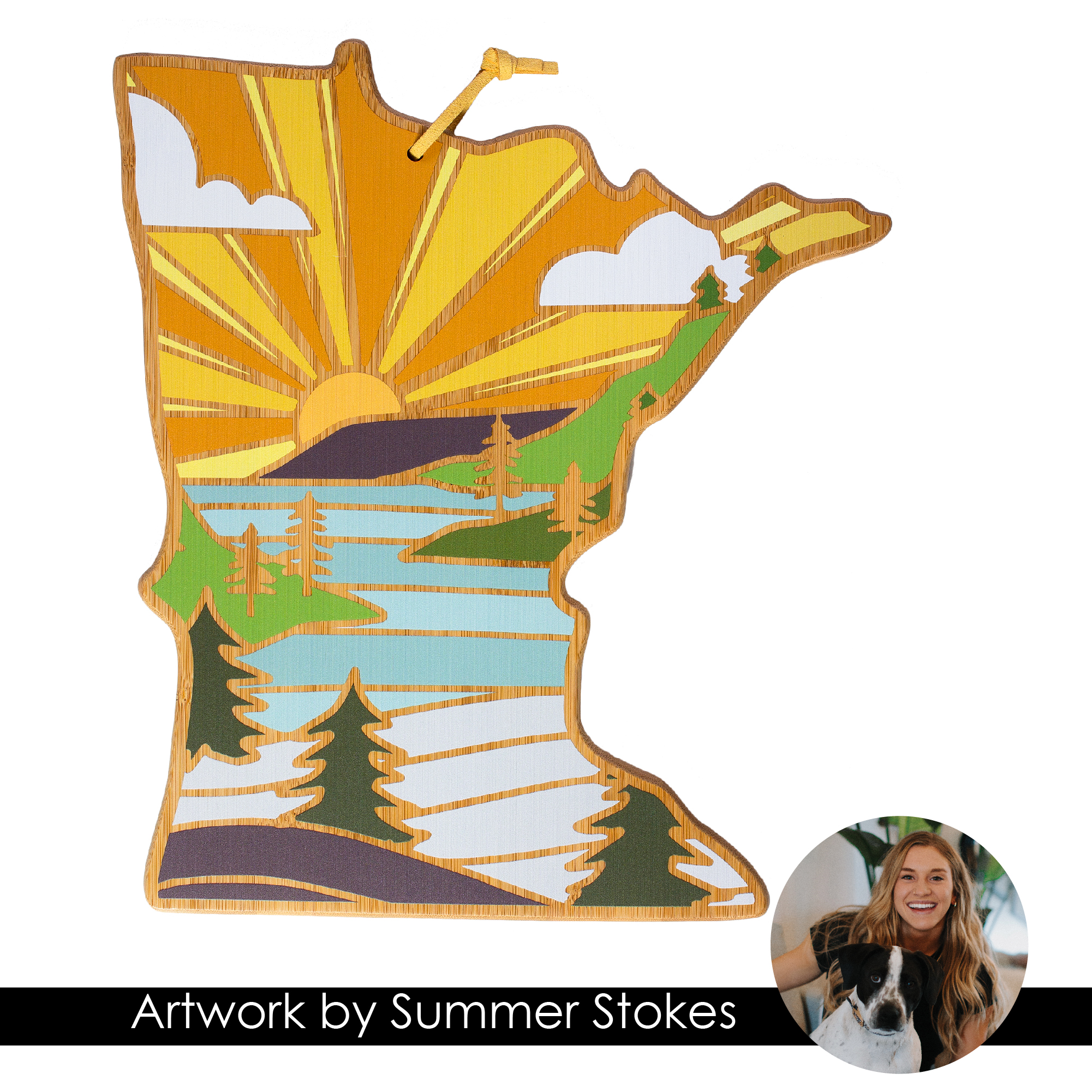 Minnesota State Shaped Serving and Cutting Board with Artwork by Summer Stokes 2