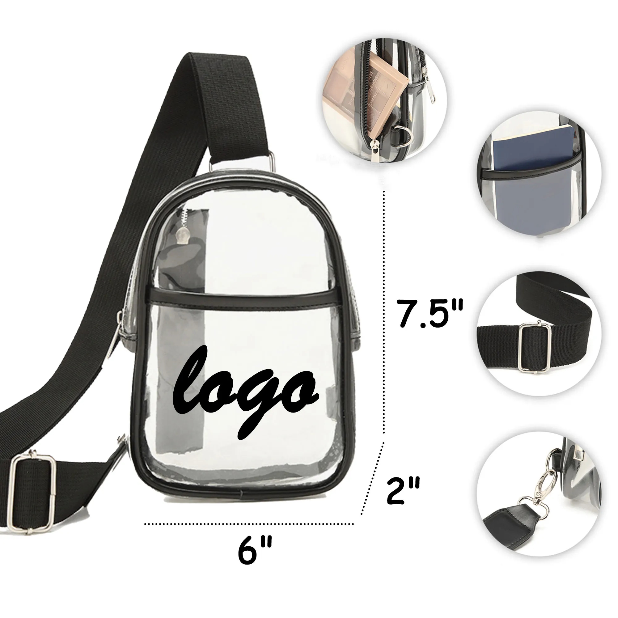 MOQ 30 PVC Transparent Crossbody Chest Bag One Shoulder 3
