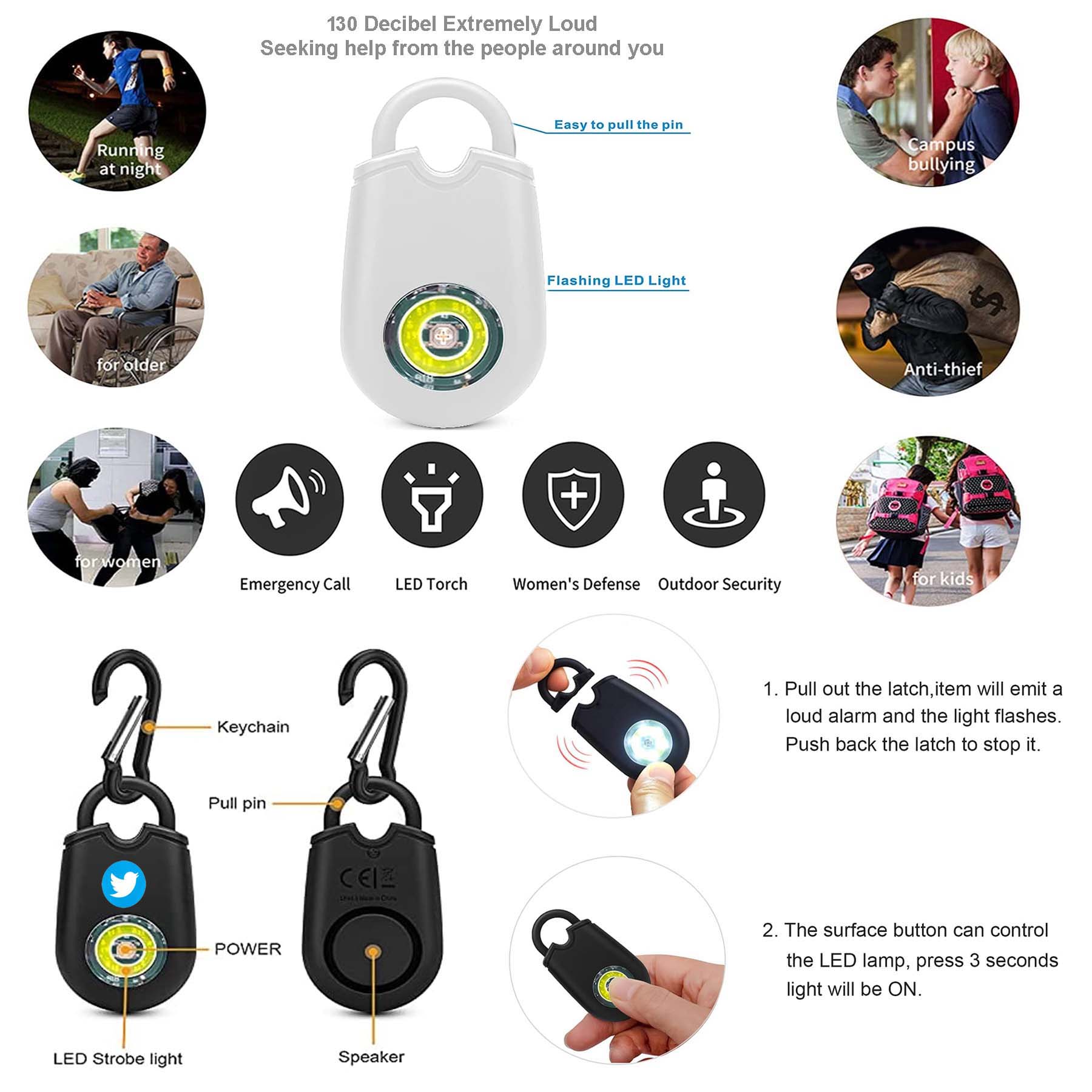 iBank ® Self Defense Alarm Keychain with SOS LED Light 1