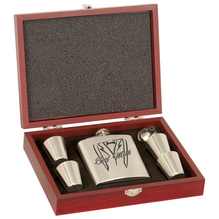 Silver Flask Set with Wood Presentation Box 1
