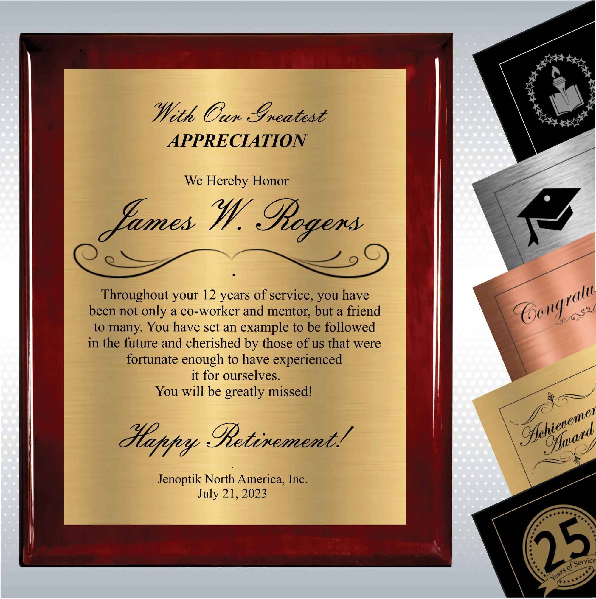 Rosewood Piano Finish Wood Plaque Retirement Gift Award 9