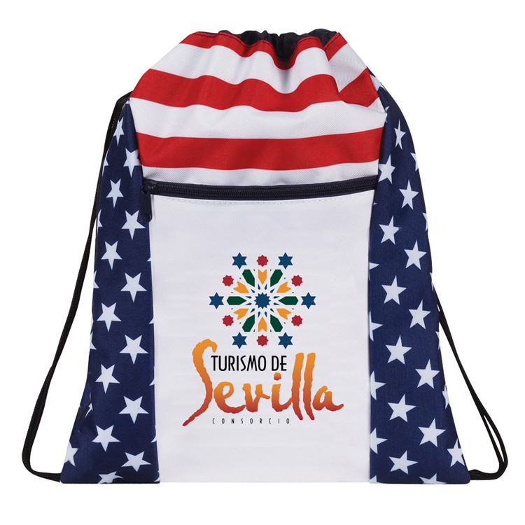 Patriotic Drawstring Backpack with zippered Front Packet(Bag, Backpack) 2