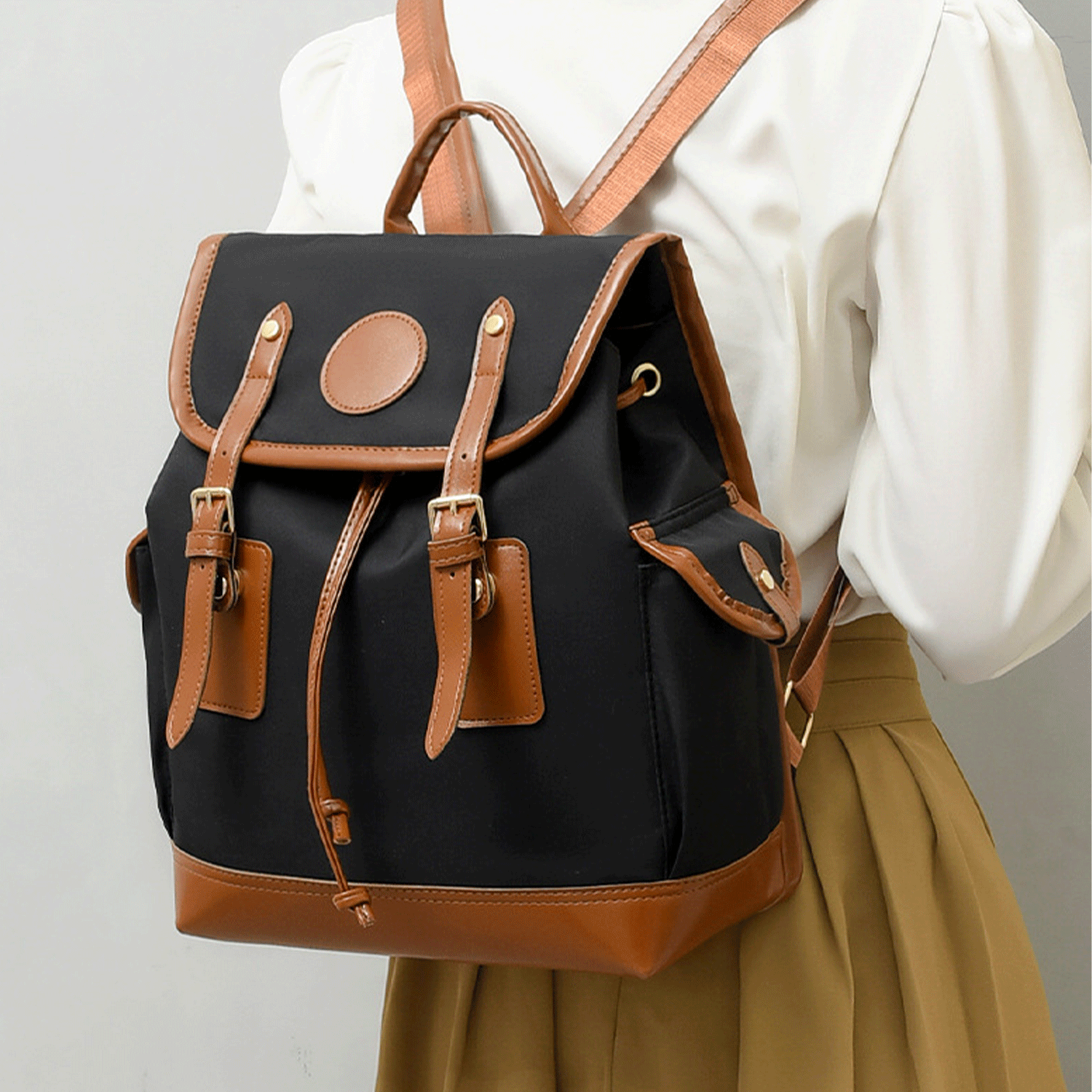 Oxford PU leather casual and large capacity backpack 22
