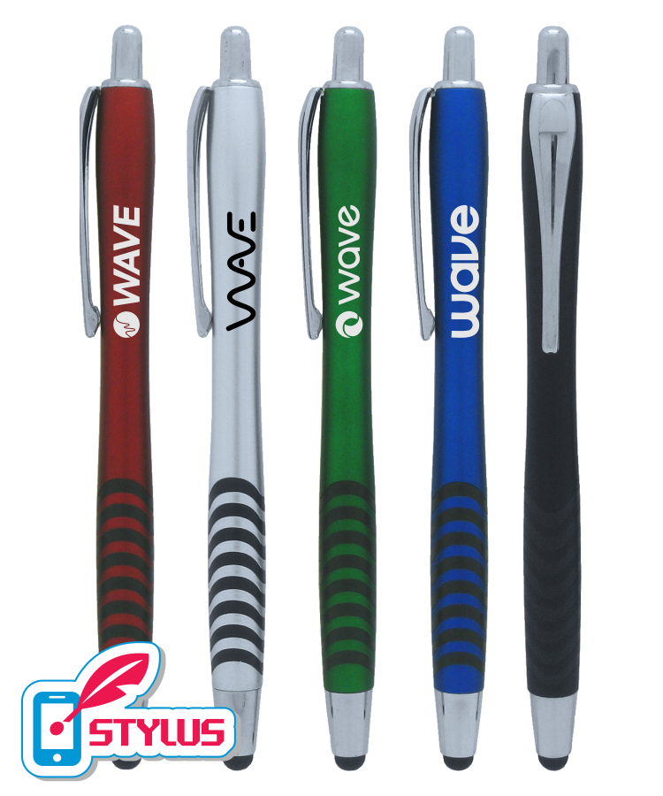 Colored "Wave-Grip" Promotional Stylus Click Pen with Elegant Designed Grip Section 2