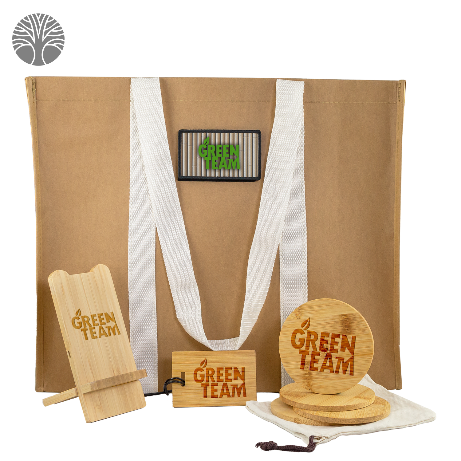 Eco Gift Set with Kraft Tote, Bamboo Charger & Drink Coaster Set, custom tote bag with logo imprint 1