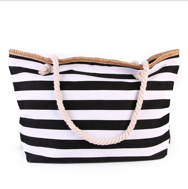 Striped Canvas Beach Tote Bag 2