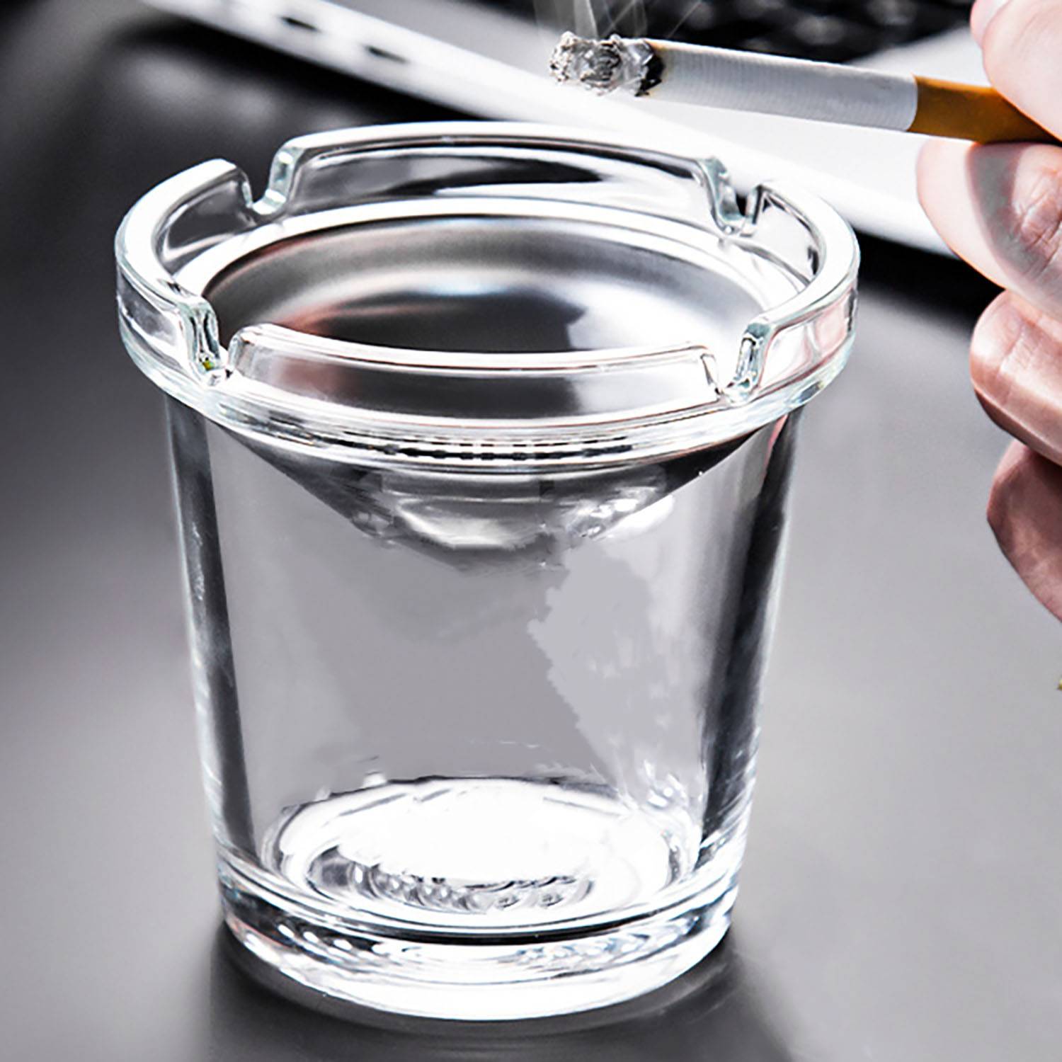 Car Funnel Glass Ashtray w/ Stainless Steel Lid 4