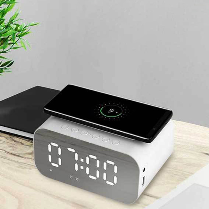 Bluetooth Speaker 15W Wireless Charging Clock LED Alarm Clock 4