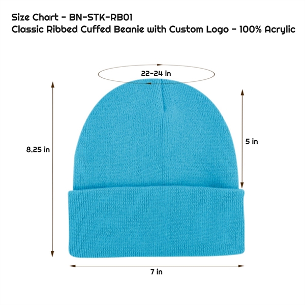 Classic Ribbed Cuffed Beanie with Custom Logo - 100% Acrylic 40