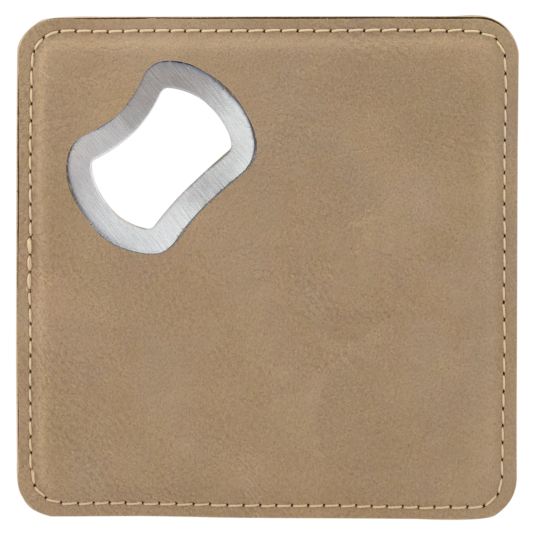 4" x 4" Square Light Brown Leatherette Coaster w/ Bottle Opener 3