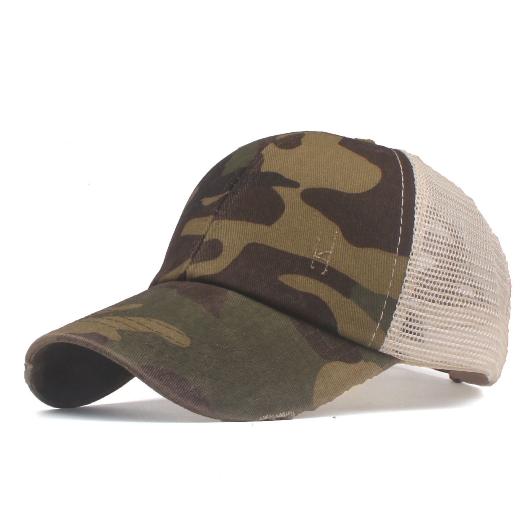 Washed Denim Criss Cross Ponytail Trucker Cap 8
