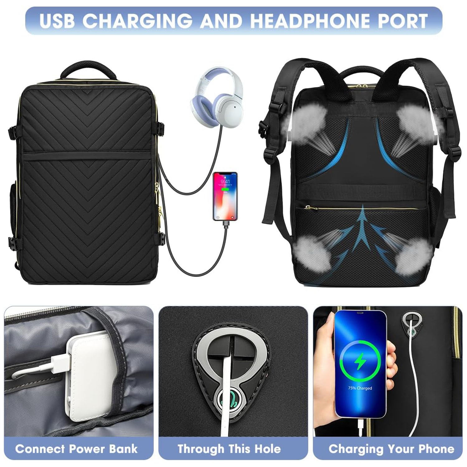 Polyester 17 Inch Laptop Large Carry On Travel Backpack 5