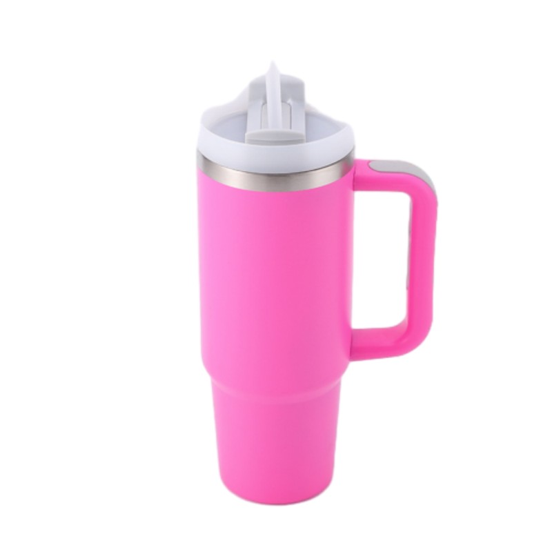 30 oz Vacuum Stainless Steel Tumbler W/ Handle & Straw 17