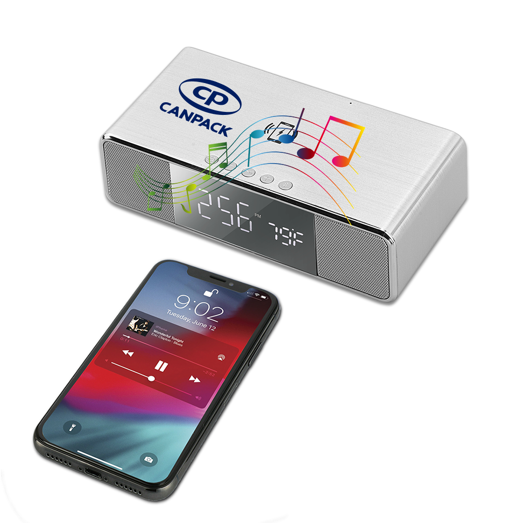 Encino Bluetooth Speaker and Wireless Charging Desk Clock 10