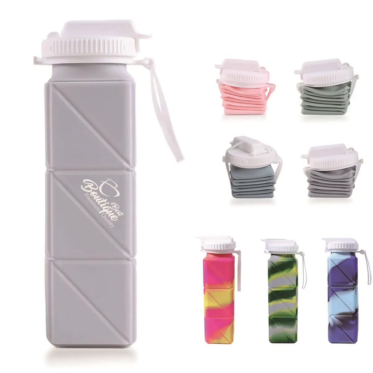 Collapsible Portable Silicone Water Bottle with Straw Lid 2