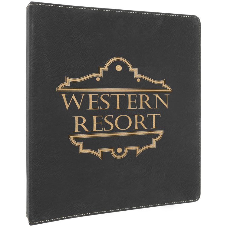 10 1/2"x11 1/2" Black/Gold Leatherette 3 Ring Binder w/1" Slant Rings 1