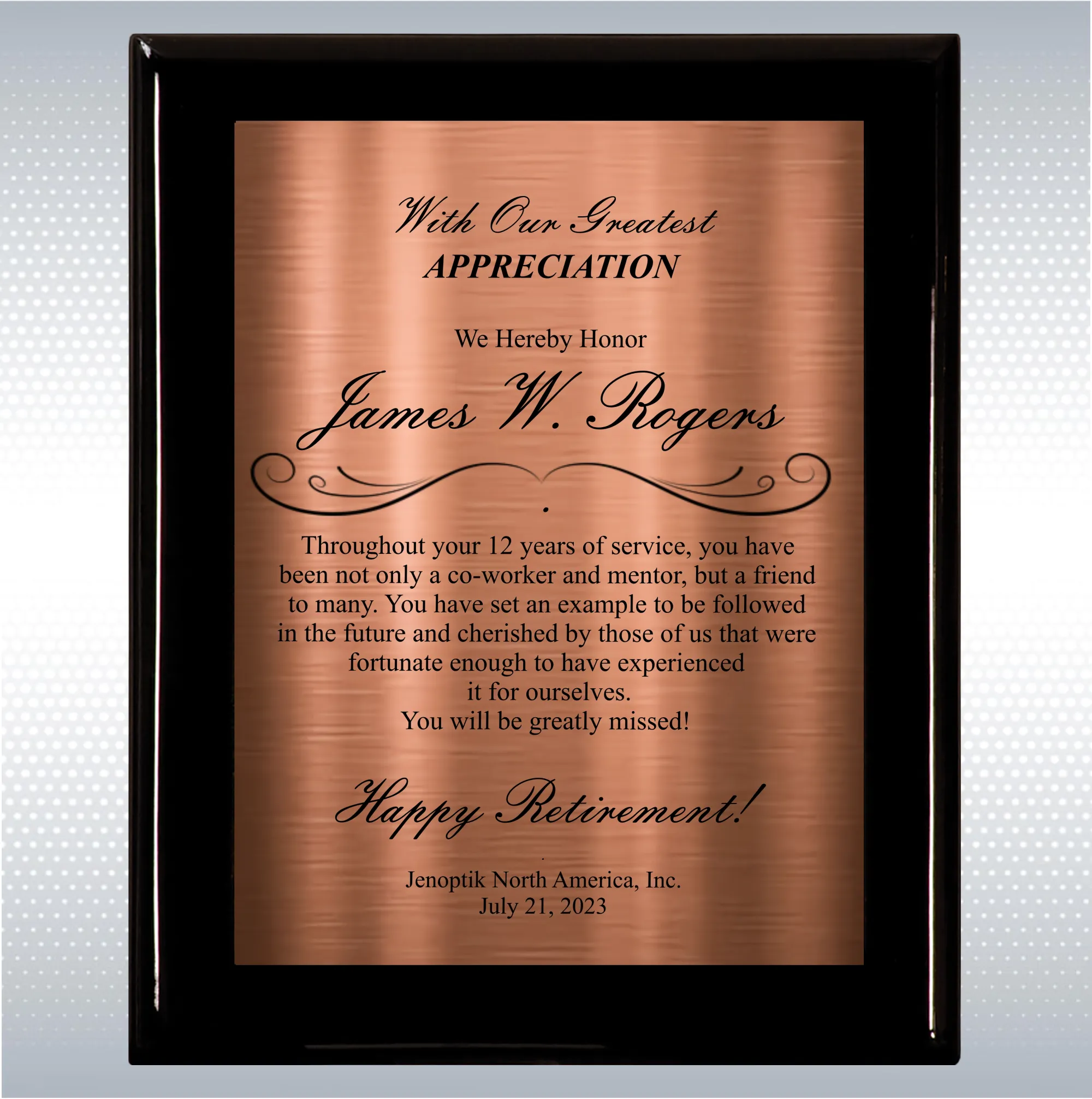 Black Piano Finish Wood Plaque Retirement Gift Award 8