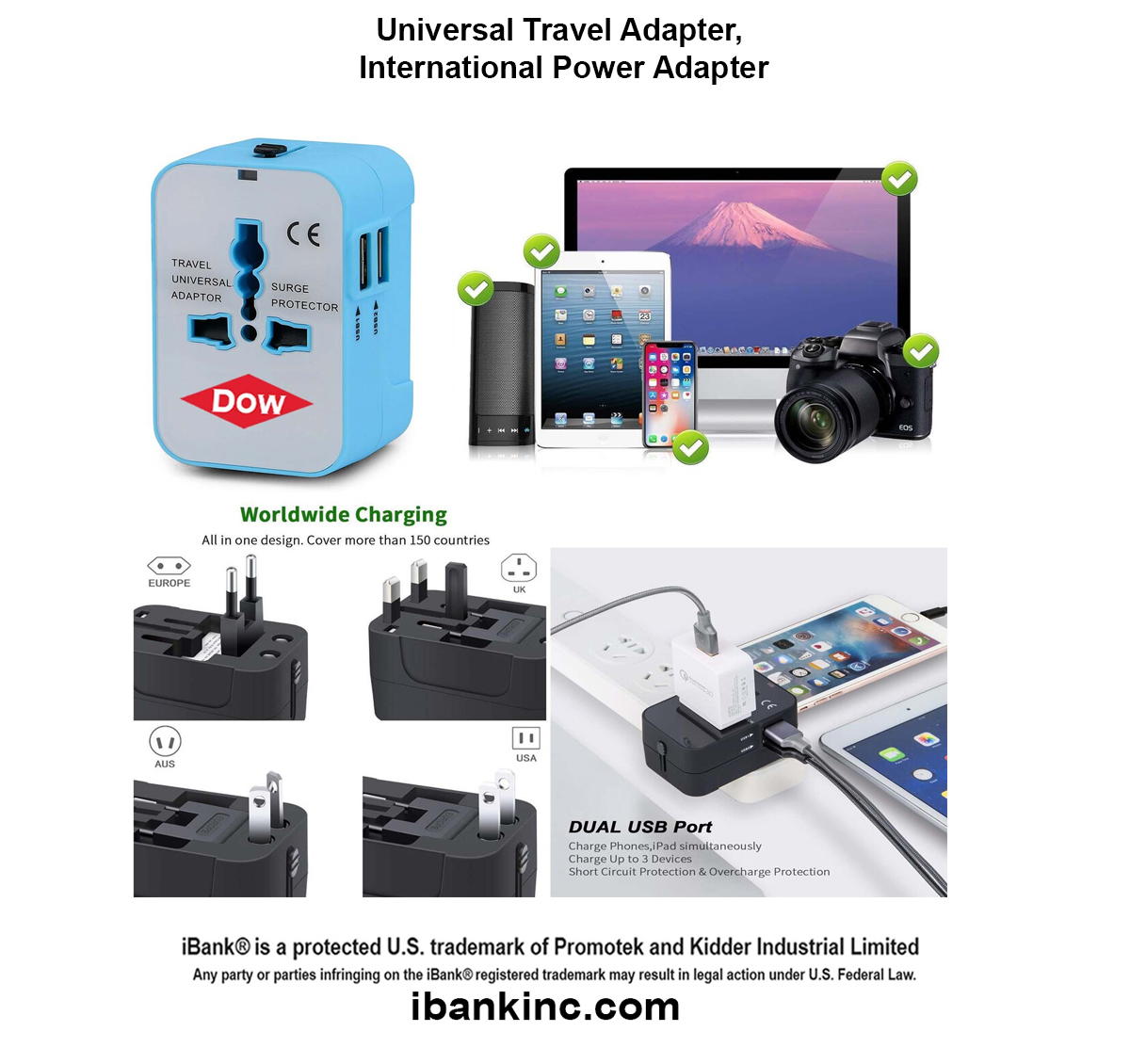 iBank ® Universal Travel Adapter, International Power Adapter. Free Shipping 2