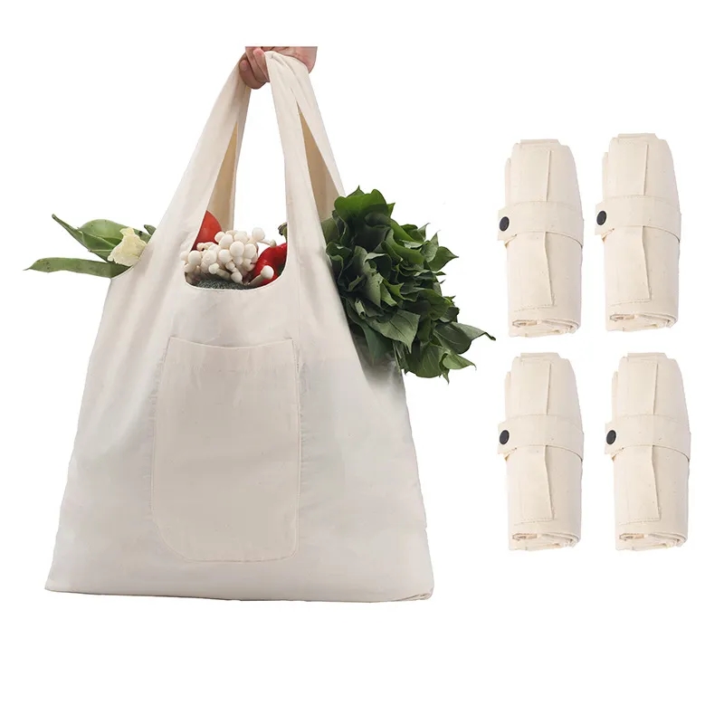 Folding Cotton Canvas Large-Capacity Supermarket Handbag, custom tote bag with logo imprint 2
