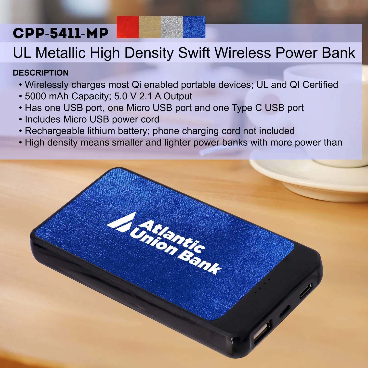 UL METALLIC HIGH DENSITY SWIFT WIRELESS POWER BANK 15